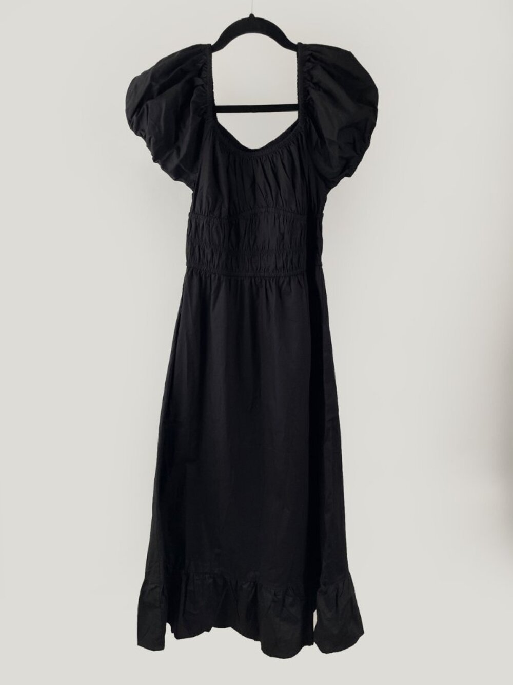 NEW Sim & Sam Black Cotton Maxi Dress With Smocked Waist/Puff Sleeves, Size M